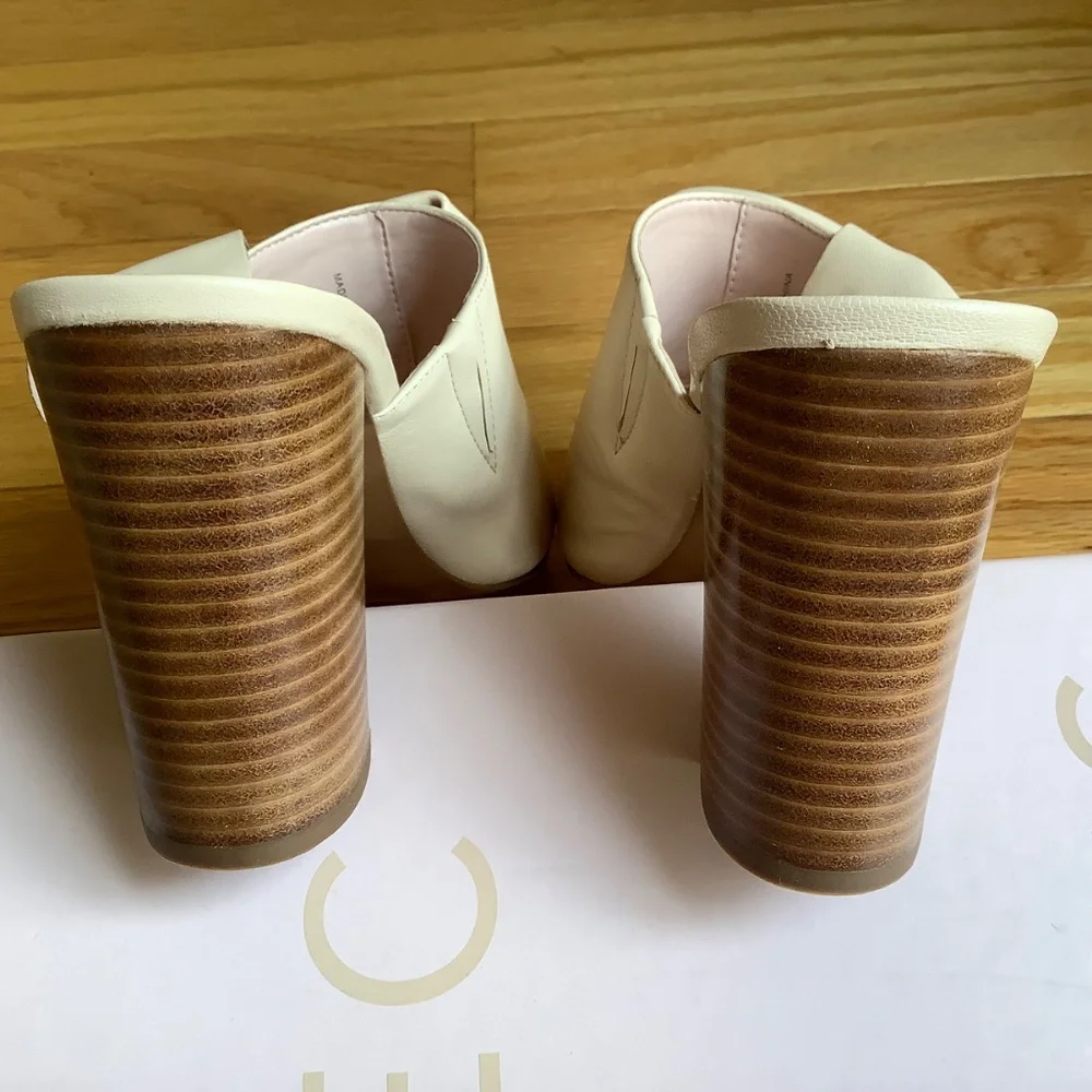 Avec Les Filles Marie Leather Bow Block-Heel Slide Sandals Pink Sand Nappa SZ 9